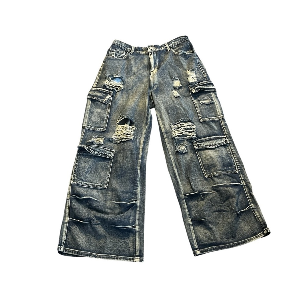 SHEIN Blue Distressed Denim Jeans Curve 1XL